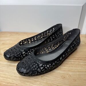 Stuart Weitzman Flats Womens 7.5 Black Jelly Cutout Comfort Ballet Slip On Shoes